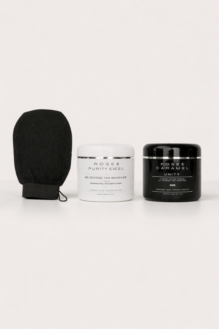 Self-tan prep and reset bundle with tan remover and exfoliating mitt by The Sunless Bar